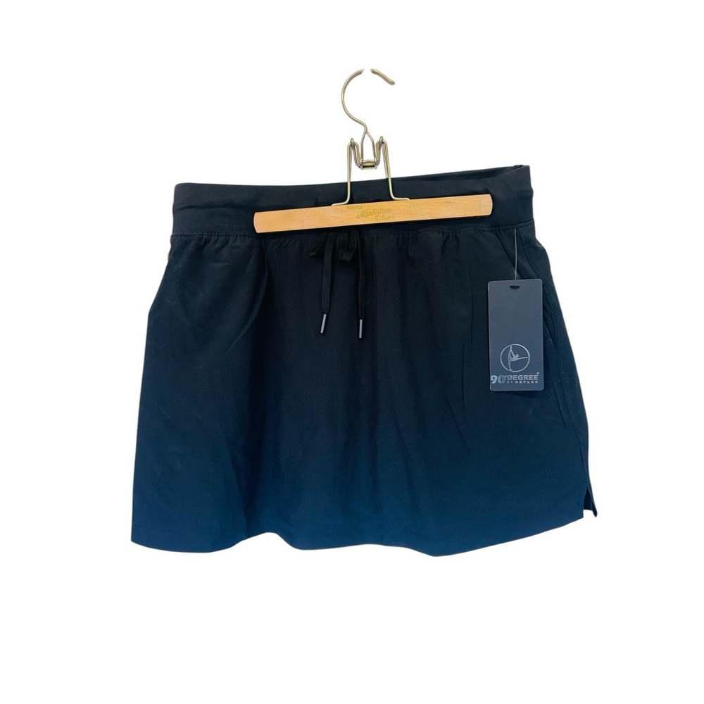 NWT 90 Degree by Reflex Drawstring Skort Front Side Pockets Black Woman's Size L